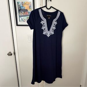 Lilly Pulitzer Navy Dress with White Embroidered Neckline